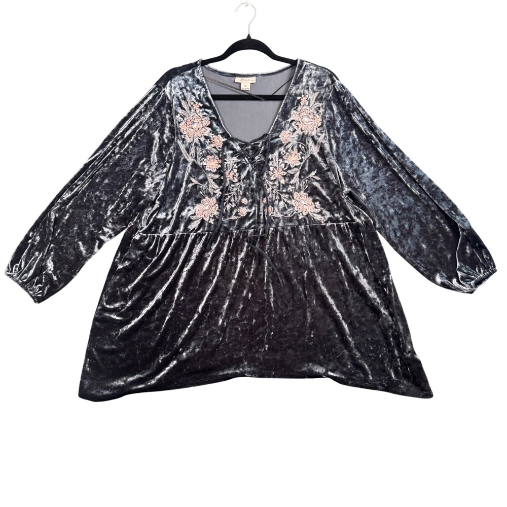 Whimsigoth Velvet Burnout Babydoll Tunic 3X Dark Academia Fairy Grunge Witchy‎